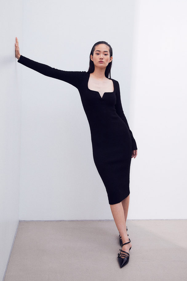 H&M Bouclé-knit Dress Black