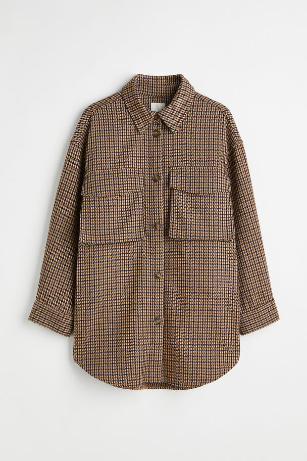 H&M Oversized Twill Shacket Beige/checked