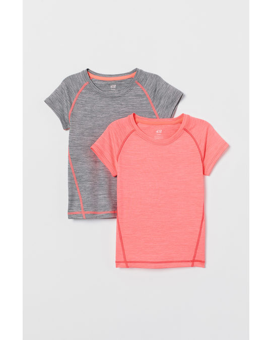 H&M 2-pack sports tops Grey marl/Neon pink
