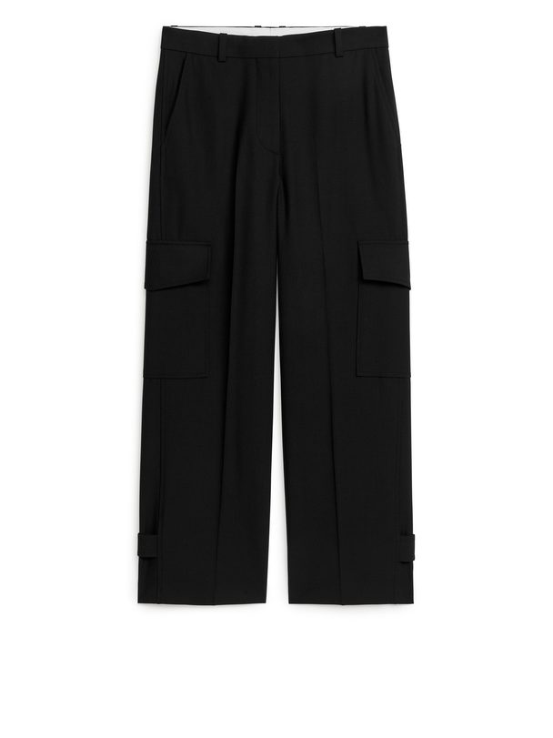 ARKET Wool Blend Cargo Trousers Black