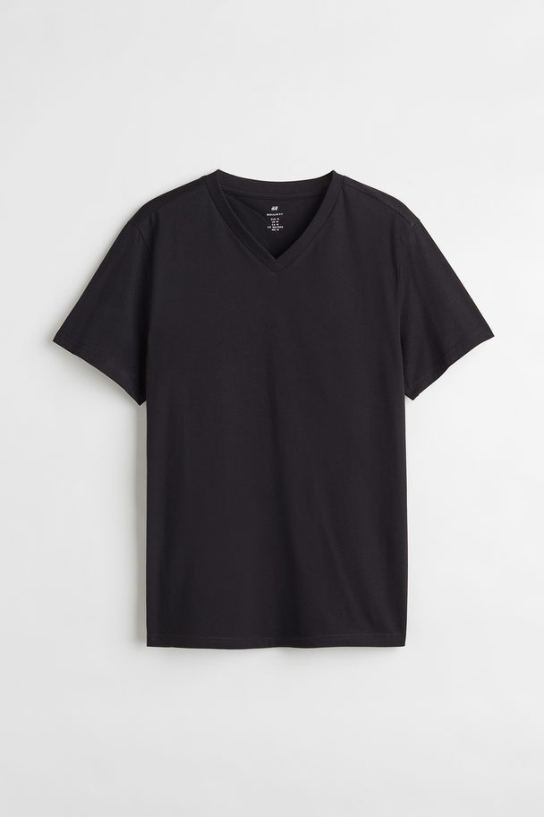 H&M T-Shirt mit V-Ausschnitt in Regular Fit Schwarz