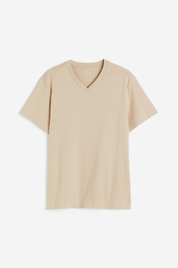 H&M T-Shirt mit V-Ausschnitt in Regular Fit Beige