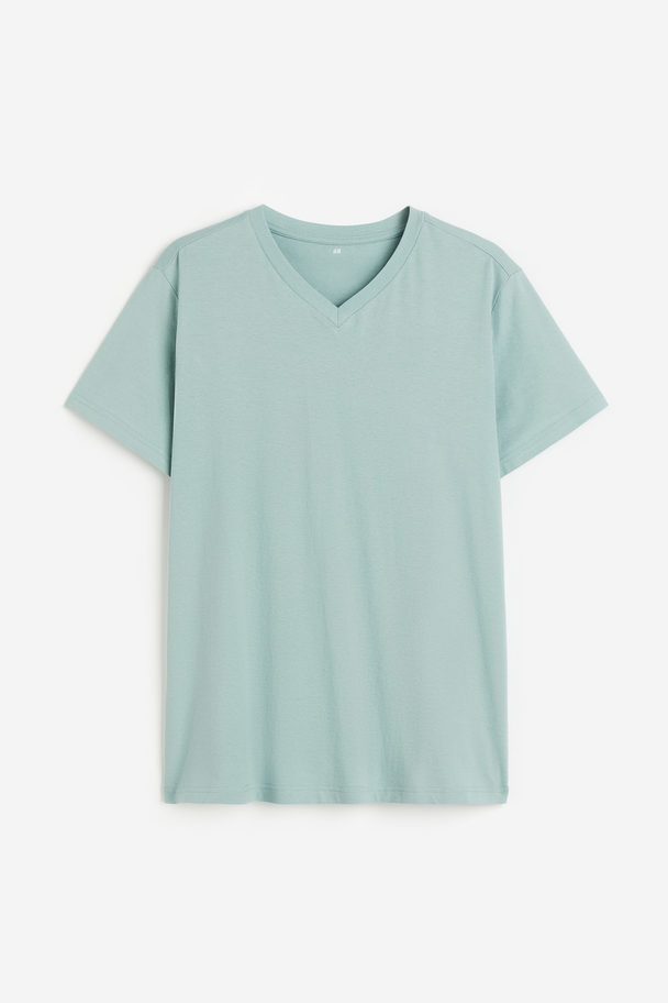 H&M T-Shirt mit V-Ausschnitt Regular Fit Helltürkis