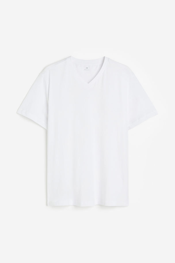 H&M T-Shirt mit V-Ausschnitt in Regular Fit Weiß