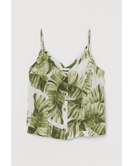 H&M Linen Top White/palm Leaves
