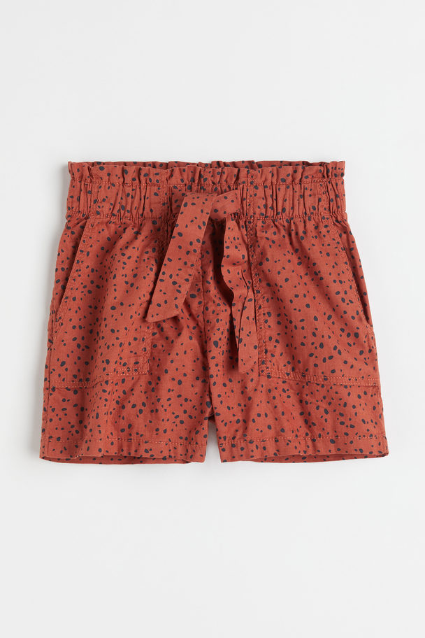 H&M High-waisted Shorts Brick Red/spotted