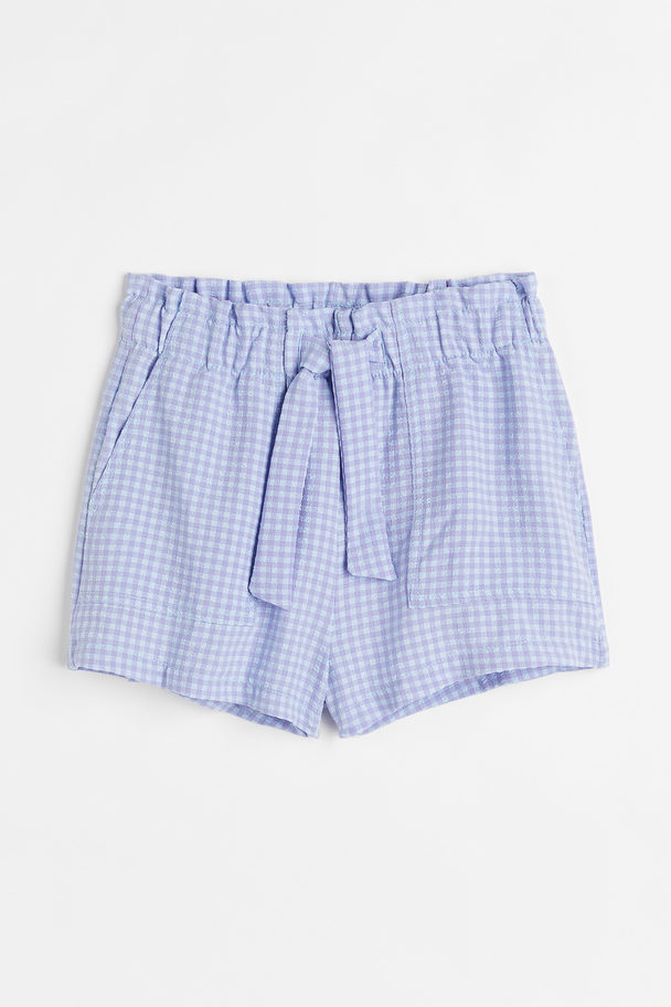 H&M High-waisted Shorts Light Blue/checked