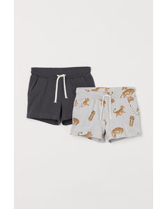 2-pack Cotton Shorts Light Grey/leopards