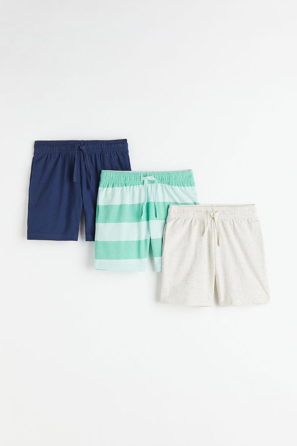 H&M 3-pak Shorts I Bomuldsjersey Marineblå/lysegråmeleret