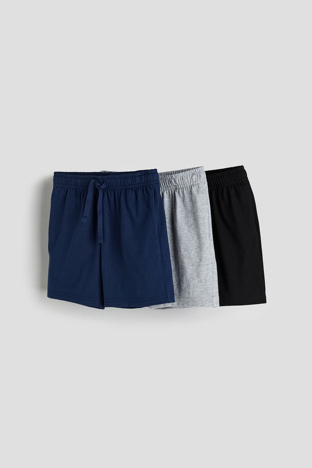 H&M 3-pak Shorts I Bomuldsjersey Marineblå/lysegråmeleret