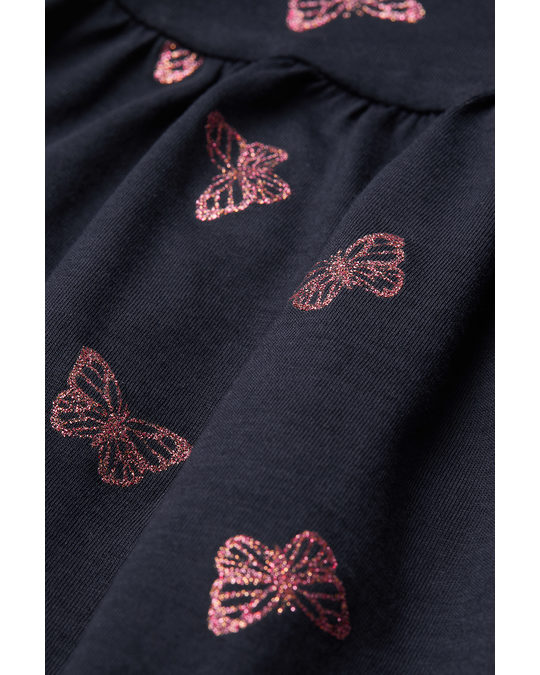 H&M Jersey Dress Navy Blue/butterflies