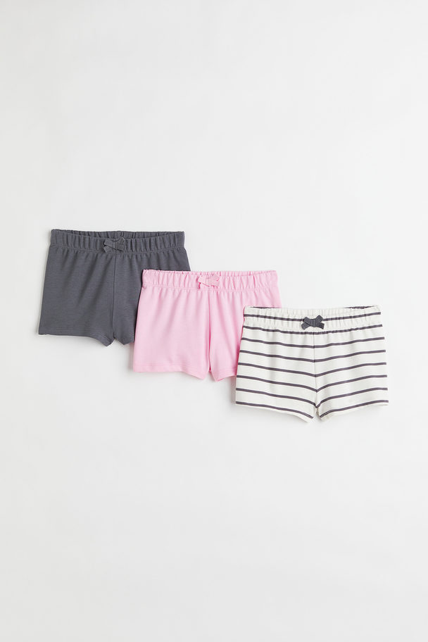 H&M 3-pack Cotton Shorts Light Pink/grey Striped