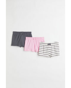 3-pack Cotton Shorts Light Pink/grey Striped