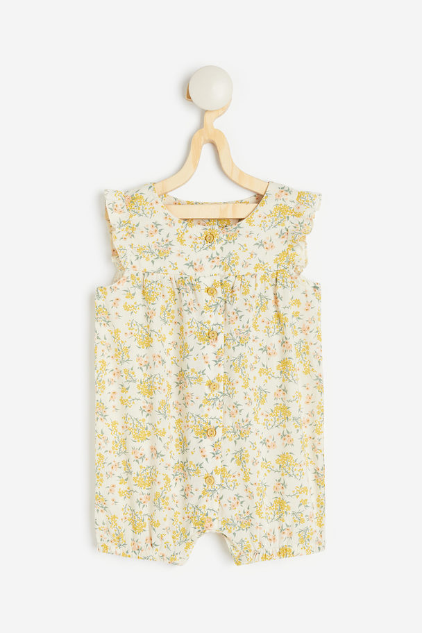 H&M Cotton Romper Suit Cream/yellow Flowers