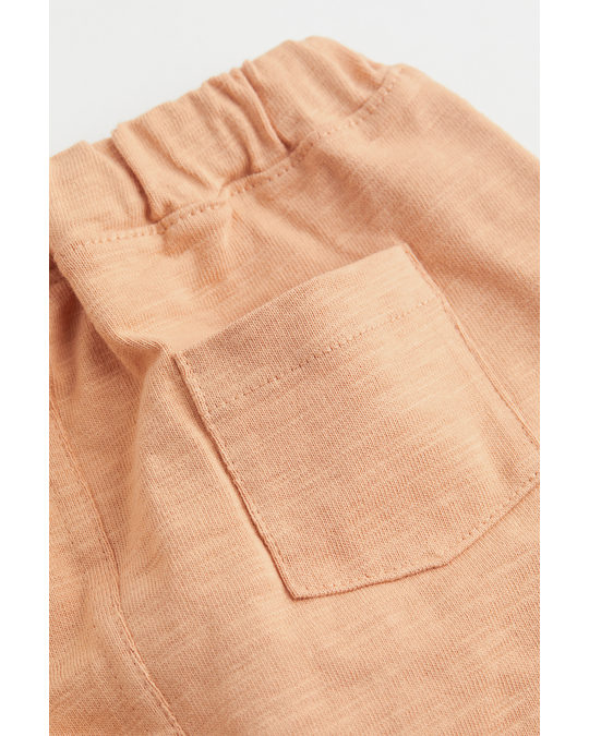 H&M Slub Jersey Shorts Beige-pink