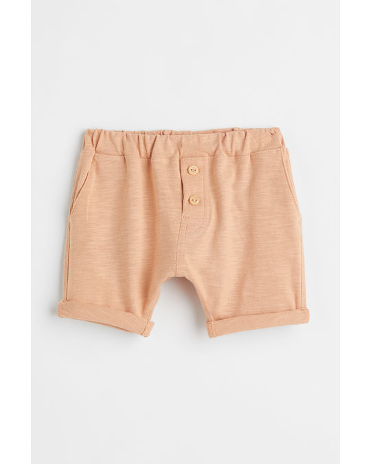 H&M Slub Jersey Shorts Beige-pink