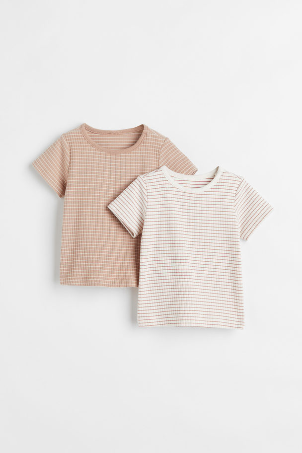 H&M 2-pack Cotton T-shirts Dark Beige-pink/natural White