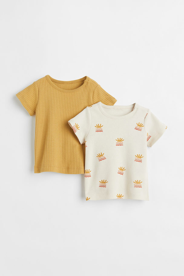 H&M 2-pack Cotton T-shirts Mustard Yellow/patterned
