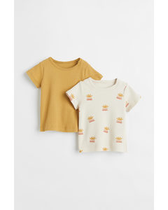 2-pack Cotton T-shirts Mustard Yellow/patterned