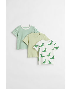 3-pak T-shirt I Bomuldsjersey Pistaciegrøn/dinosaur