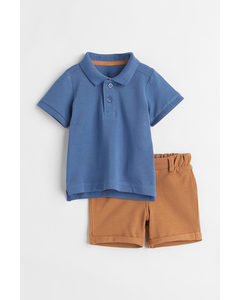 Polo Shirt And Shorts Blue/light Brown