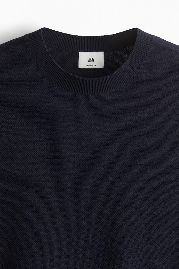 H&M Regular Fit Piqué T-shirt Navy Blue