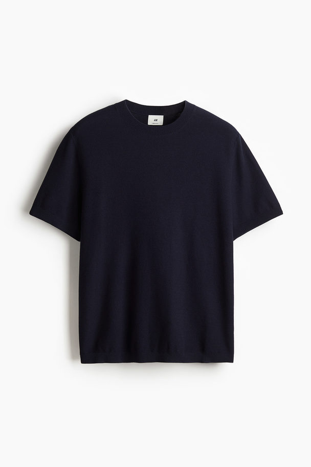 H&M Regular Fit Piqué T-shirt Navy Blue