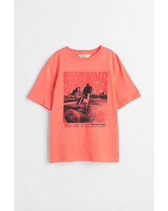 T-shirt Med Tryk Orange/skateboarder