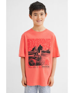 Printed T-shirt Orange/skateboarder
