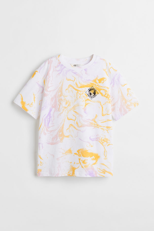 H&M Printed T-shirt White/marble-patterned