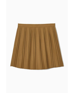 Pleated Wool-blend Mini Skirt Light Brown