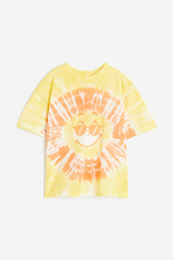 H&M Oversized Tricot T-shirt Geel/tiedye