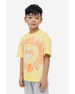 Oversized T-Shirt aus Jersey Gelb/Batikmuster