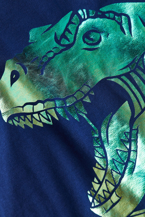 H&M Oversized Tricot T-shirt Marineblauw/t.rex