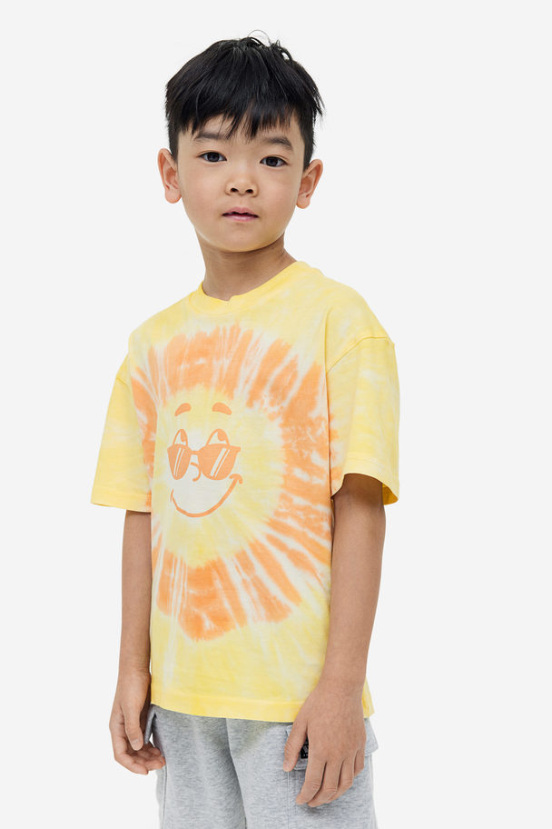 H&M Oversized T-Shirt aus Jersey Gelb/Batikmuster