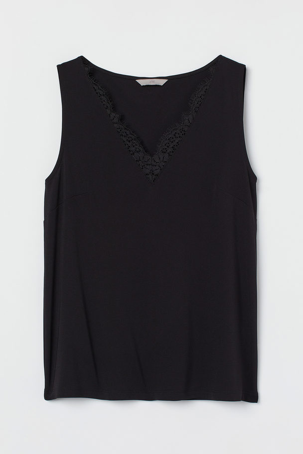 H&M V-neck Top With Lace Black
