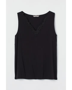 V-neck Top With Lace Black