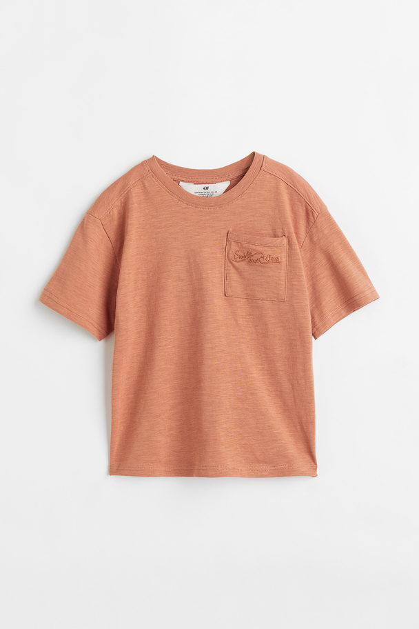 H&M Oversized T-shirt Met Borstzak Oranje