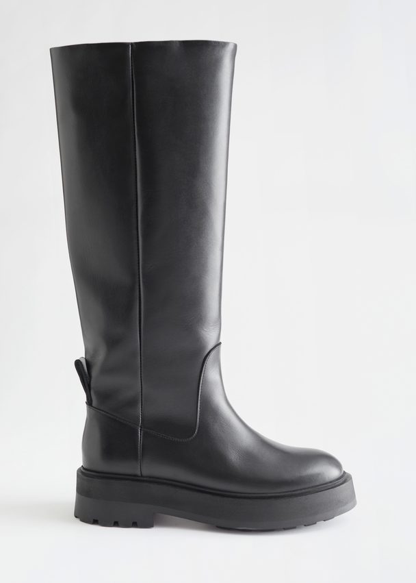 & Other Stories Chunky Knee High Leather Boots Black