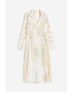 Wrapover Shirt Dress Beige/striped