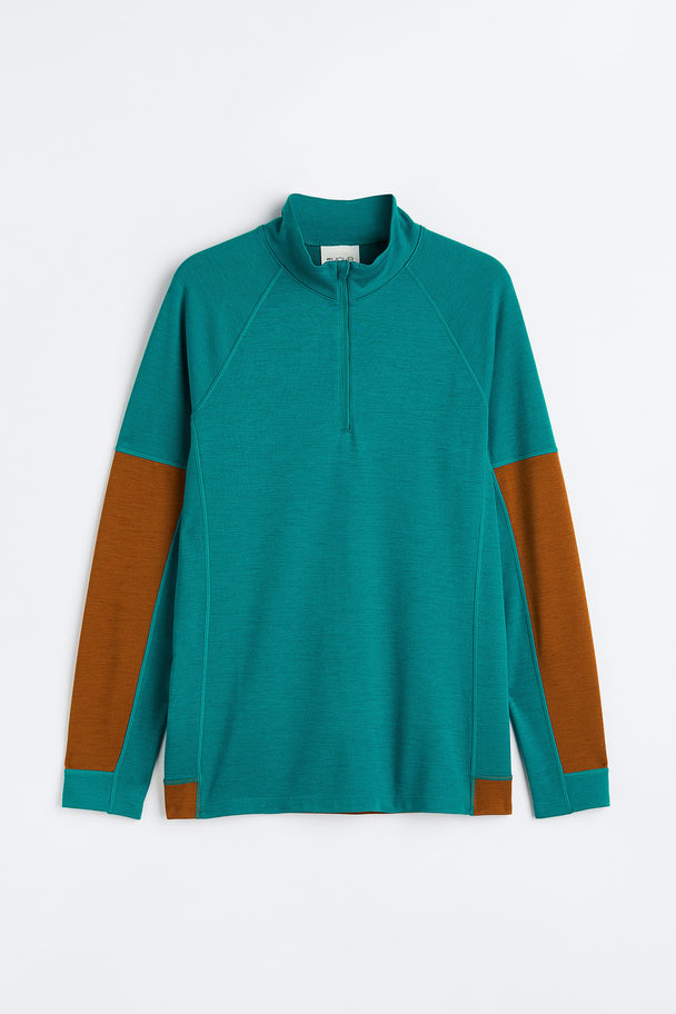 H&M Wool-blend Base Layer Top Turquoise/brown