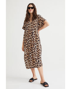 V-neck Kaftan Dress Beige/leopard Print