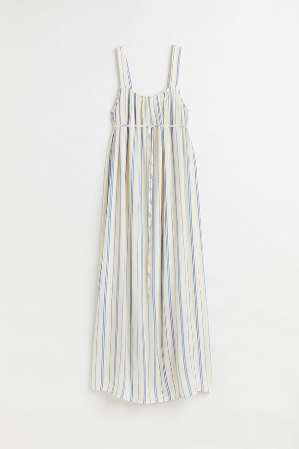 H&M MAMA Kleid mit Bindegürtel Weiß/Blau gestreift
