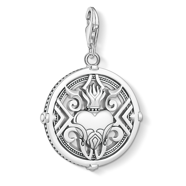 Thomas Sabo Charm Pendant Heart With Flames 925 Sterling Silver, Blackened