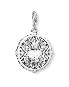 Charm Pendant Heart With Flames 925 Sterling Silver, Blackened