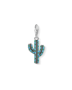 Charm Pendant Cactus Turquoise 925 Sterling Silver, Blackened