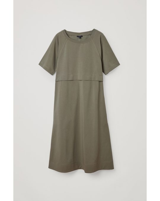 COS Cotton Dress With Pleated Detail Khaki