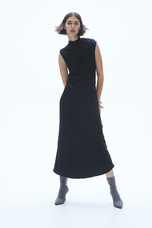 H&M Draped Satin Dress Black
