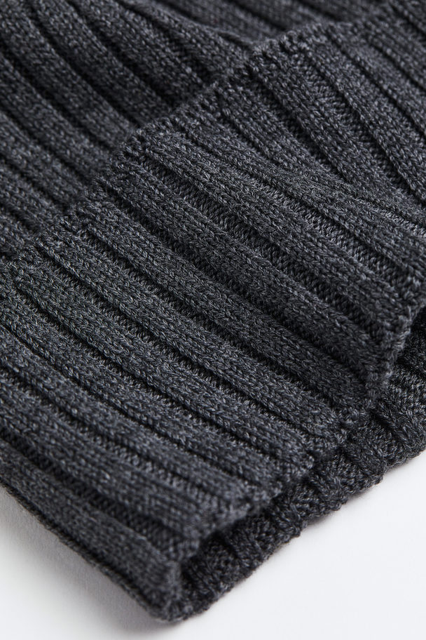 H&M Rib-knit Wool Hat Dark Grey