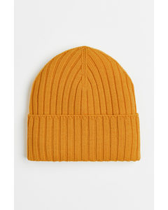 Rib-knit Wool Hat Dark Yellow